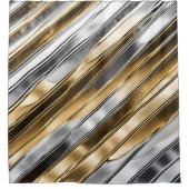 Modern, cool, chic, silver and gold stripe pattern シャワーカーテン (正面)