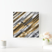 Modern, cool, chic, silver and gold stripe pattern スクエア壁時計 (ホーム)