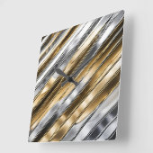 Modern, cool, chic, silver and gold stripe pattern スクエア壁時計 (傾斜)