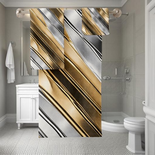 Modern, cool, chic, silver and gold stripe pattern バスタオルセット