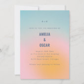 Modern Cool Pastel Blue Pink Gradient Wedding QR 招待状 (正面)
