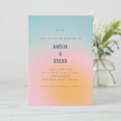 Modern Cool Pastel Blue Pink Gradient Wedding QR 招待状 (スタンド正面)