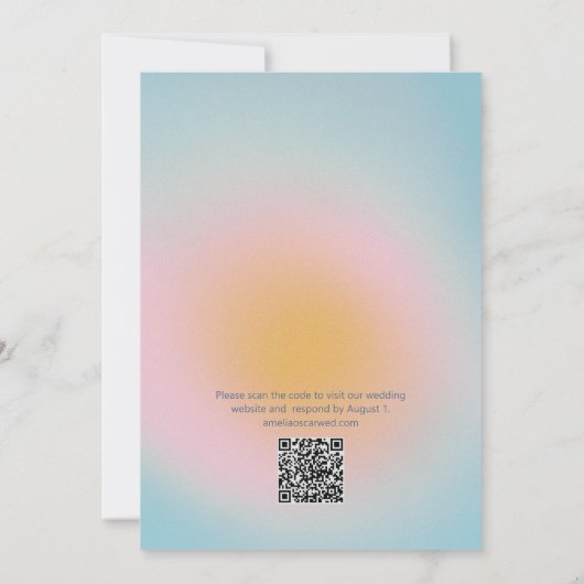 Modern Cool Pastel Blue Pink Gradient Wedding QR 招待状 (裏面)