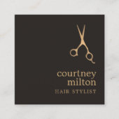 Modern Cool Simple Black Faux Gold Hair Stylist スクエア名刺 (正面)