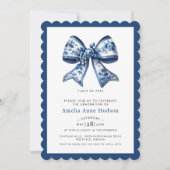 Modern Coquette Blue Floral Bow Graduation Party 招待状 (正面)