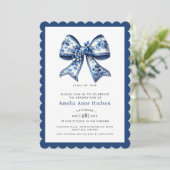 Modern Coquette Blue Floral Bow Graduation Party 招待状 (スタンド正面)