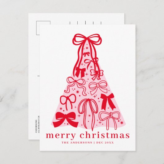Modern Coquette Bow Merry Christmas Postcard シーズンポストカード (正面/裏面)