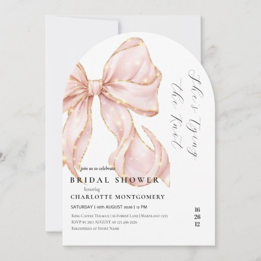 Modern Coquette Pink Bow Bridal Shower 招待状 (正面)