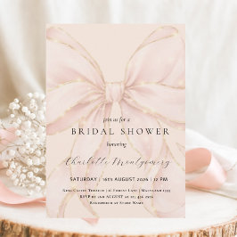 Modern Coquette Pink Bow Bridal Shower 招待状