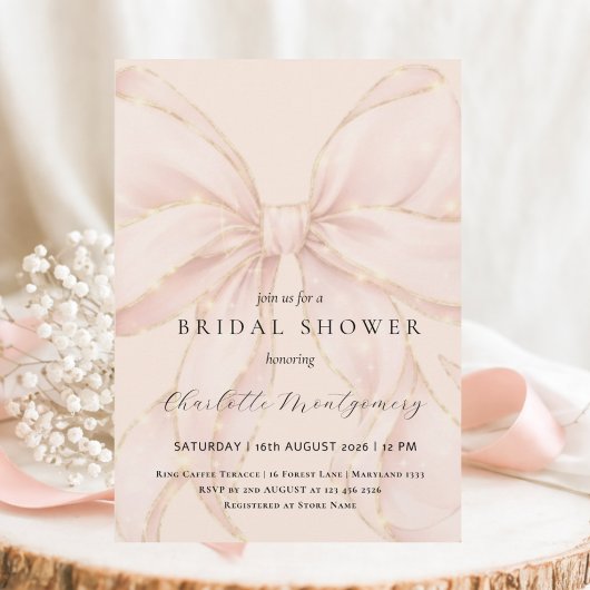 Modern Coquette Pink Bow Bridal Shower 招待状