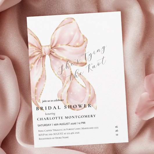 Modern Coquette Pink Bow Bridal Shower 招待状