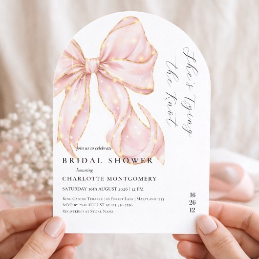 Modern Coquette Pink Bow Bridal Shower 招待状