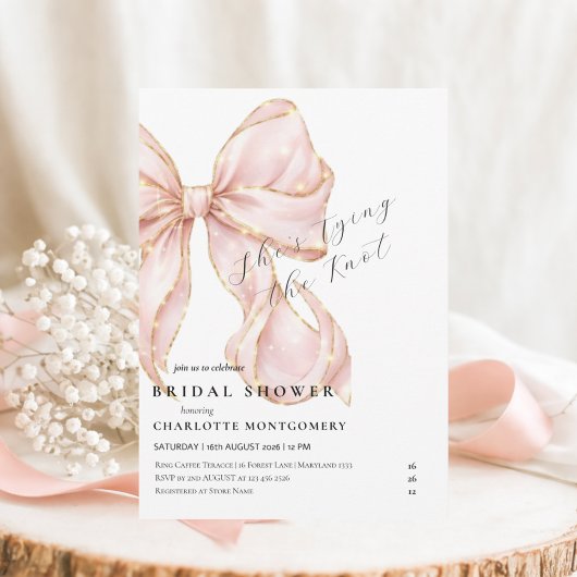 Modern Coquette Pink Bow Bridal Shower 招待状