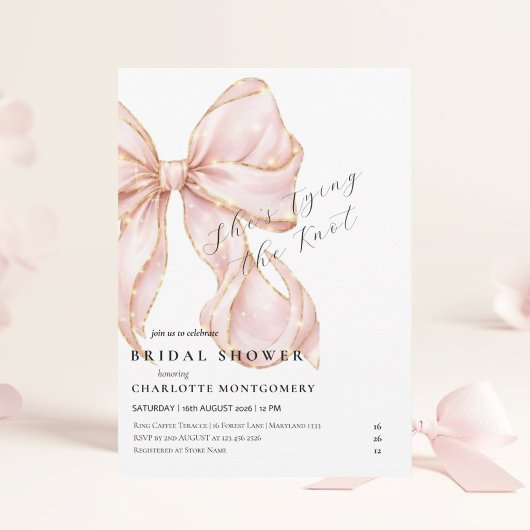 Modern Coquette Pink Bow Bridal Shower 招待状