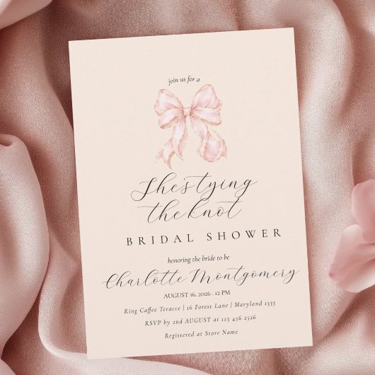 Modern Coquette Pink Bow Bridal Shower Invitation  招待状