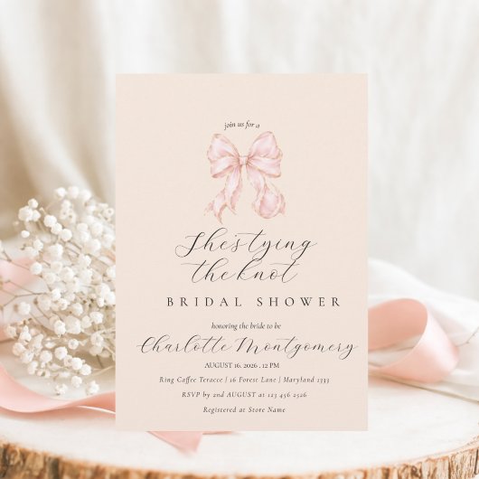 Modern Coquette Pink Bow Bridal Shower Invitation  招待状