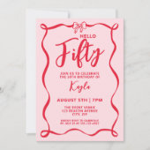 Modern Coquette Red Bow Hello Fifty Milestone 招待状 (正面)