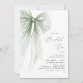 Modern Coquette Sage Green Bow Bridal Tea  招待状 (正面)