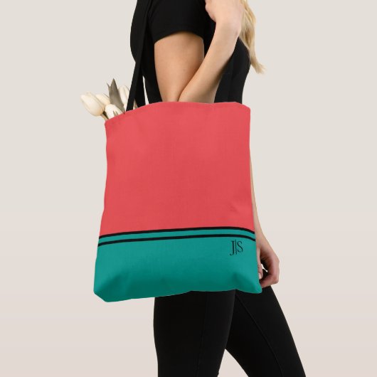 Modern Coral and Aquamarine Monogram トートバッグ (クローズアップ)