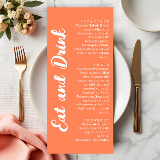 Modern Coral Orange Eat and Drink Wedding メニュー
