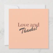 Modern Coral Peach Love and Thanks Wedding サンキューカード (正面)