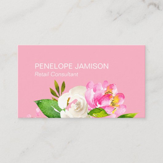 Modern Coral Pink Floral コーリングカード (正面)