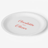 Modern Coral Pink Script Wedding Party ペーパープレート (アングル)