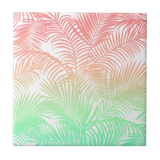 Modern coral turquoise tropical palm trees pattern タイル (正面)