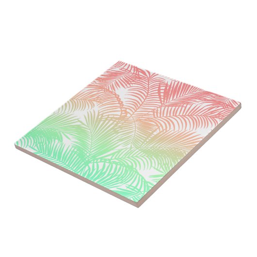 Modern coral turquoise tropical palm trees pattern タイル (側面)