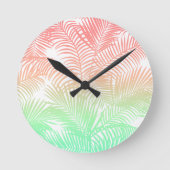 Modern coral turquoise tropical palm trees pattern ラウンド壁時計 (正面)