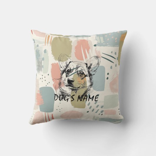 Modern Corgi Portrait – Abstract Pastel Brushstrok クッション (裏面)