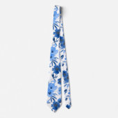 Modern Cornflower Blue Trendy Floral ネクタイ (正面)
