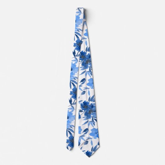 Modern Cornflower Blue Trendy Floral ネクタイ (裏面)