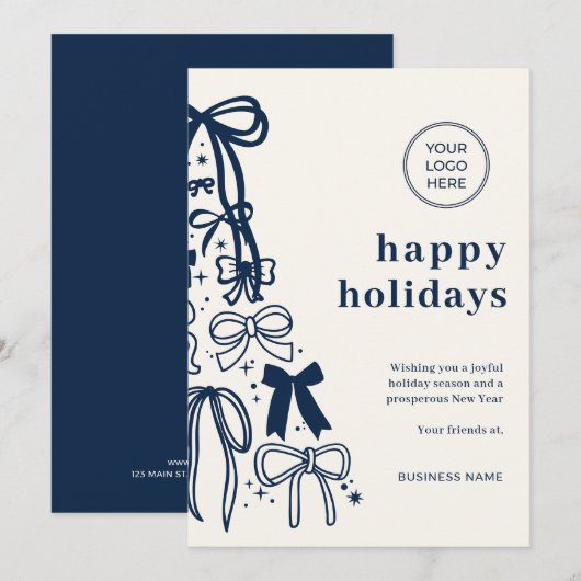 Modern Corporate Blue Christmas Holiday Card 招待状 (正面/裏面)