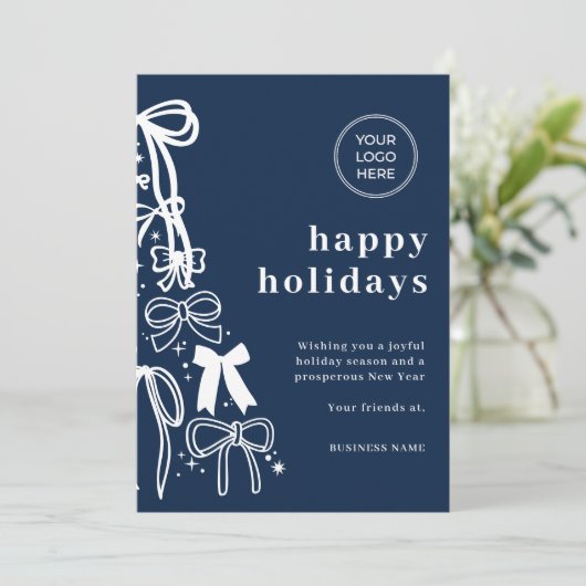 Modern Corporate Blue Christmas Holiday Card 招待状 (スタンド正面)
