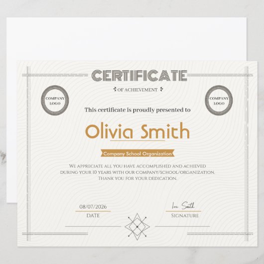 Modern Corporate Certificate of Achievement with L (正面/裏面)