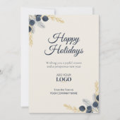 Modern Corporate Holiday Eucalyptus Navy & Gold シーズンカード (正面)