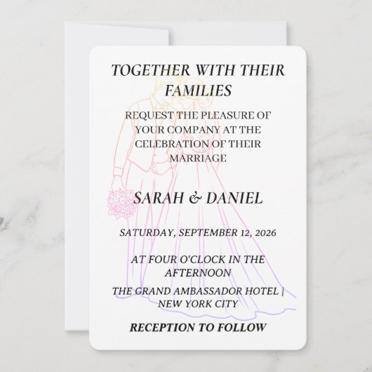 Modern Couple Line Art Wedding Invitation | Rustic 招待状 (正面)