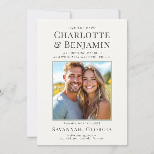 Modern Couple Photo Save The Date Card (正面)