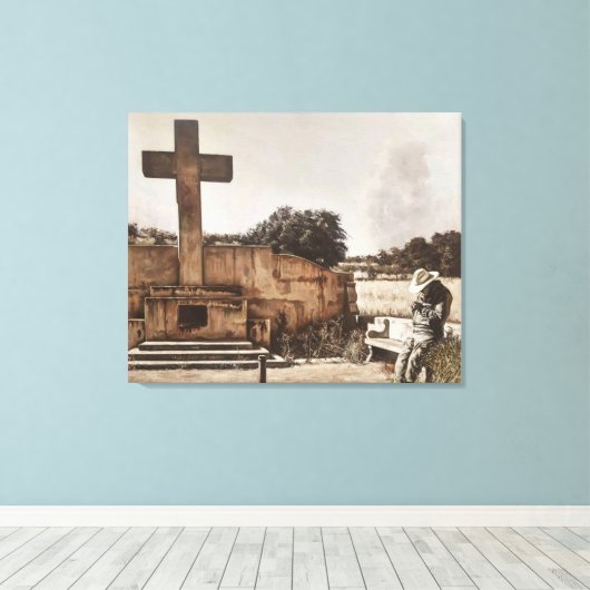 Modern Cowboy Biker checking his GPS. キャンバスプリント (インサイチュ (ウッドフロア))