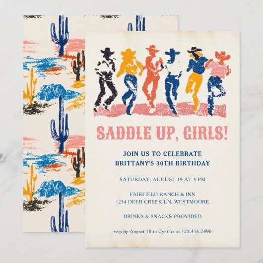 Modern Cowgirls Dancing Adult 30th Birthday Party 招待状 (正面/裏面)