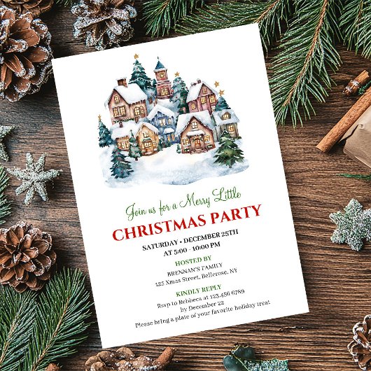Modern cozy Christmas scene festive dinner invite 招待状