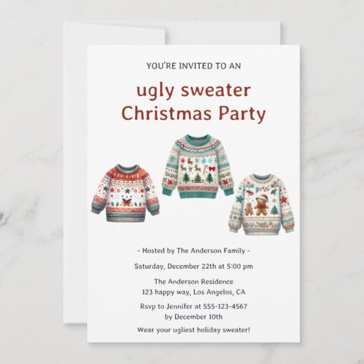 Modern Cozy Ugly Sweater Christmas Party 招待状 (正面)