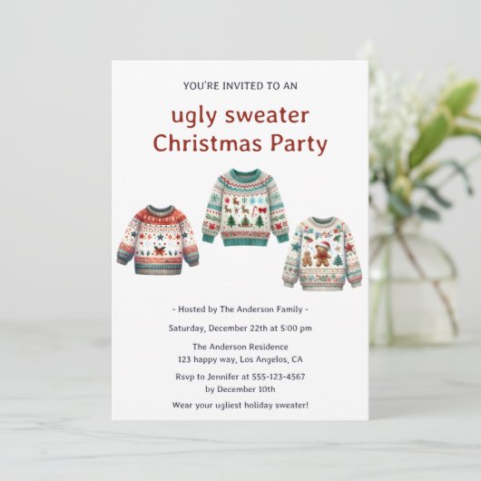 Modern Cozy Ugly Sweater Christmas Party 招待状 (スタンド正面)