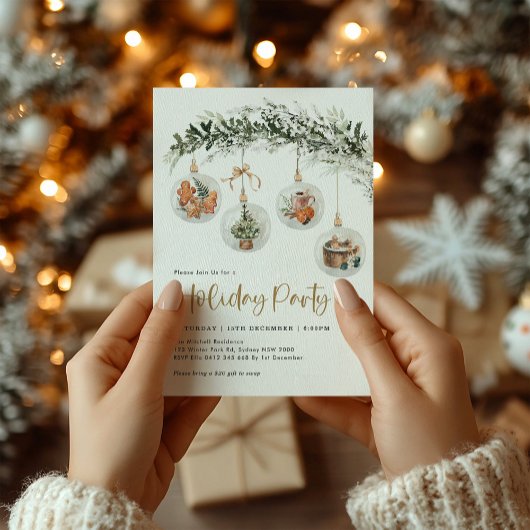 Modern Cozy Winter Ornament Holiday Party 招待状