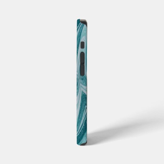 Modern Cracked Gold blue marble Stylist iPhoneケース (左側面)