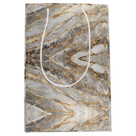 Modern Cracked Gold  marble ミディアムペーパーバッグ