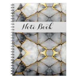 Modern Cracked Gold White & black marble ノートブック