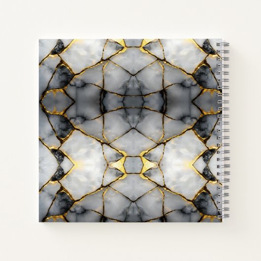 Modern Cracked Gold White & black marble ノートブック (裏面)