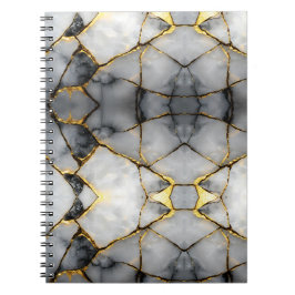 Modern Cracked Gold White & black marble ノートブック